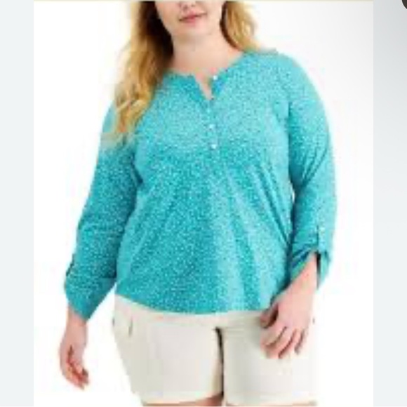 ⭐️ Style & Co. Scatter Dot Turquoise Knit Top - Picture 2 of 7